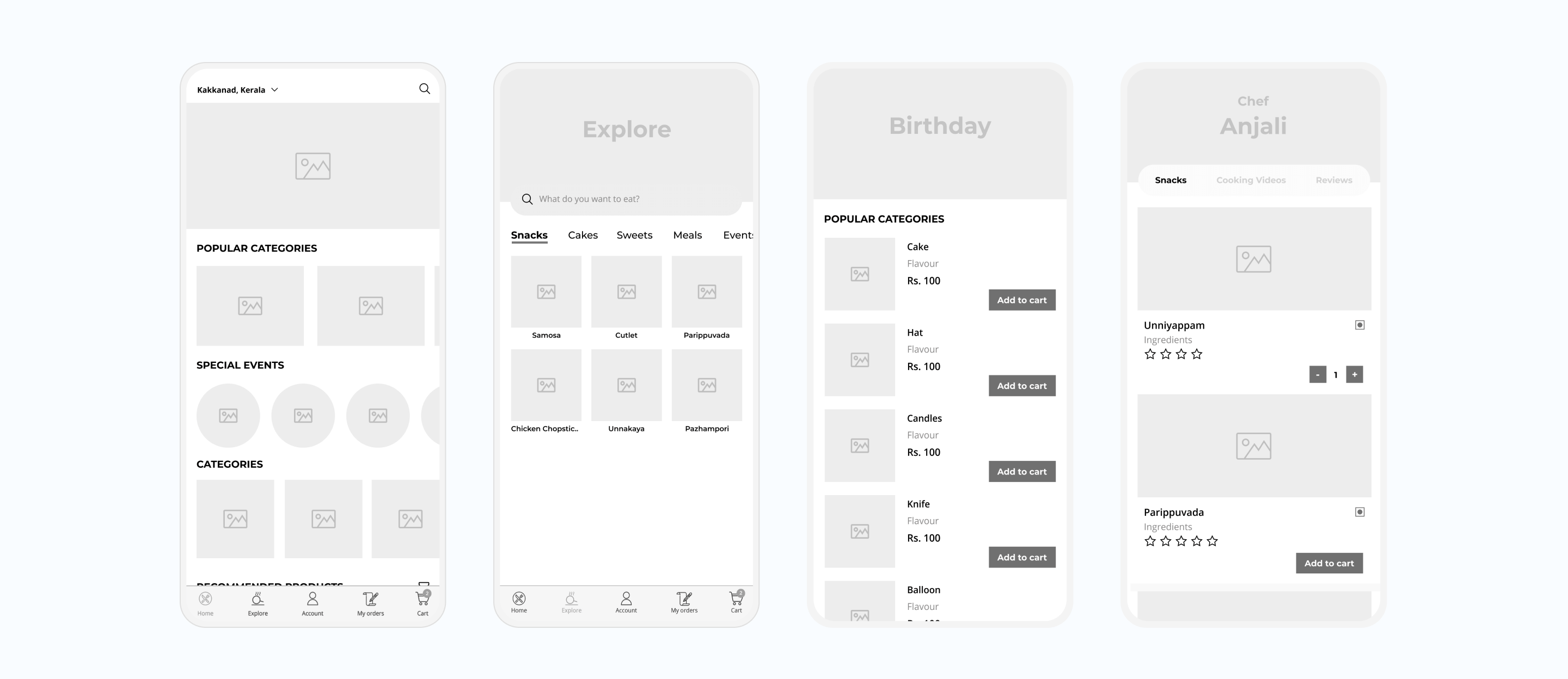 Food delivery app wireframe