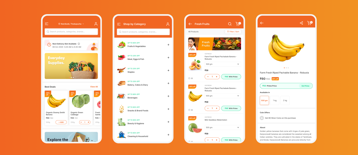 Online grocery app wireframe