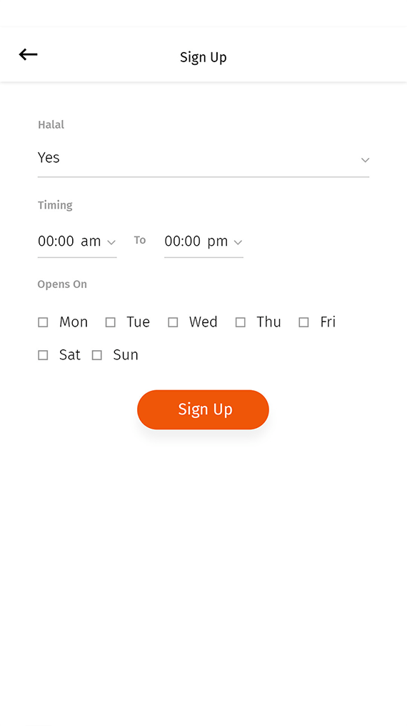 Restaurant management app screen