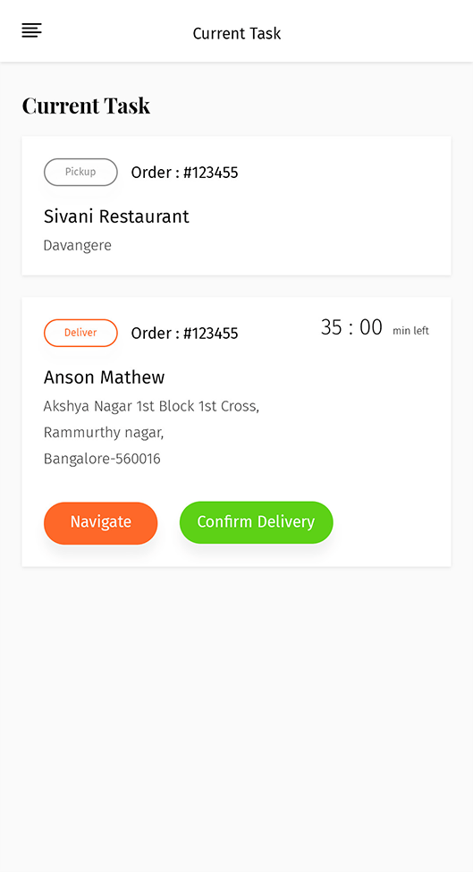 Restaurant management app screen