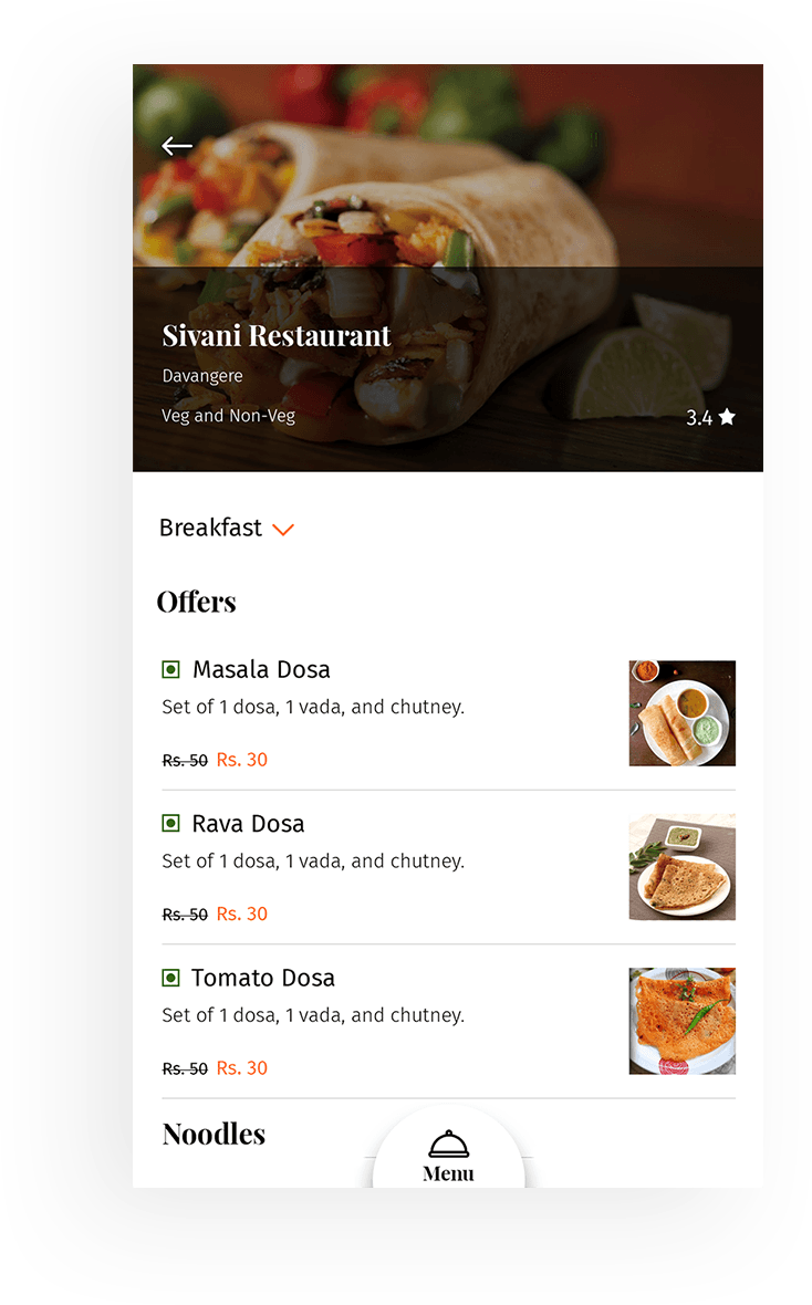Restaurant management app screen