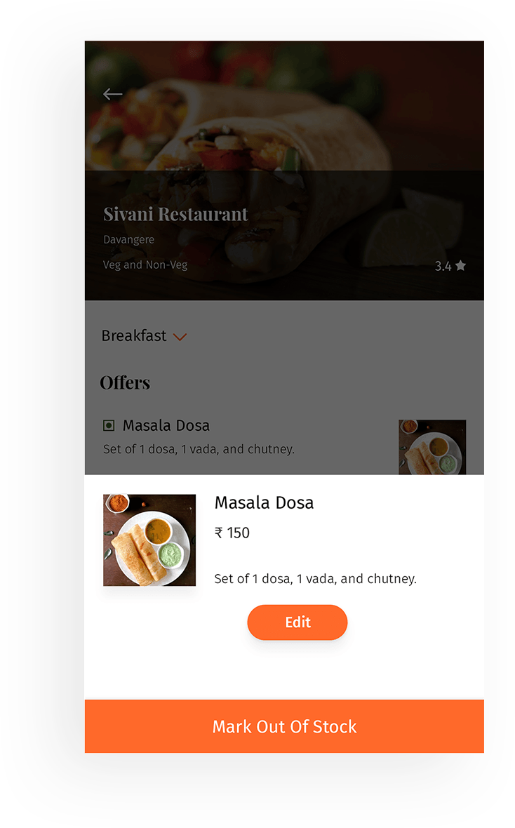 Restaurant management app screen