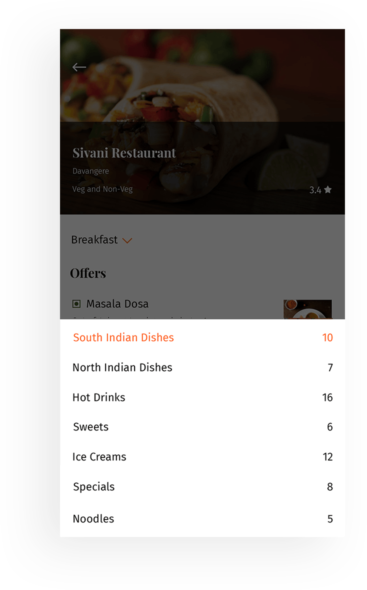 Restaurant management app screen
