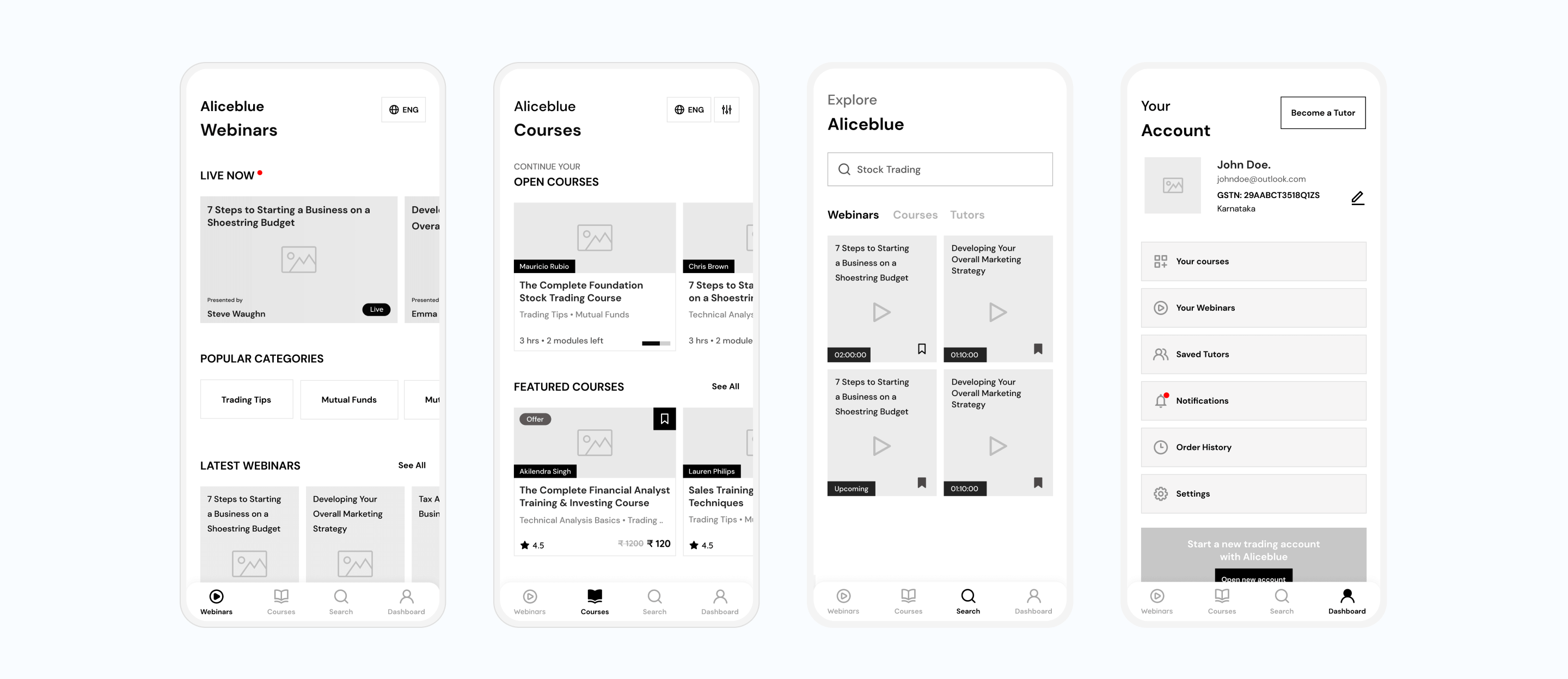Stock trading Wireframes